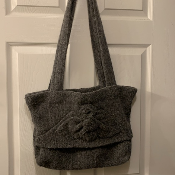 NEW HANDMADE FELTED WOOL SWEATER BAG UPCYCLED ALL-OVER MARBLED GRAY LINED - Picture 2 of 5
